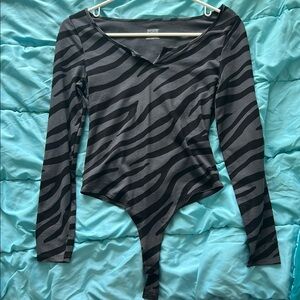 PINK Victoria's Secret Black Zebra Print Bodysuit